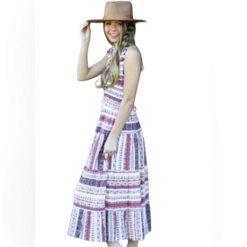 - - ILLA ILLA boho midi dress smocked tie top size Medium